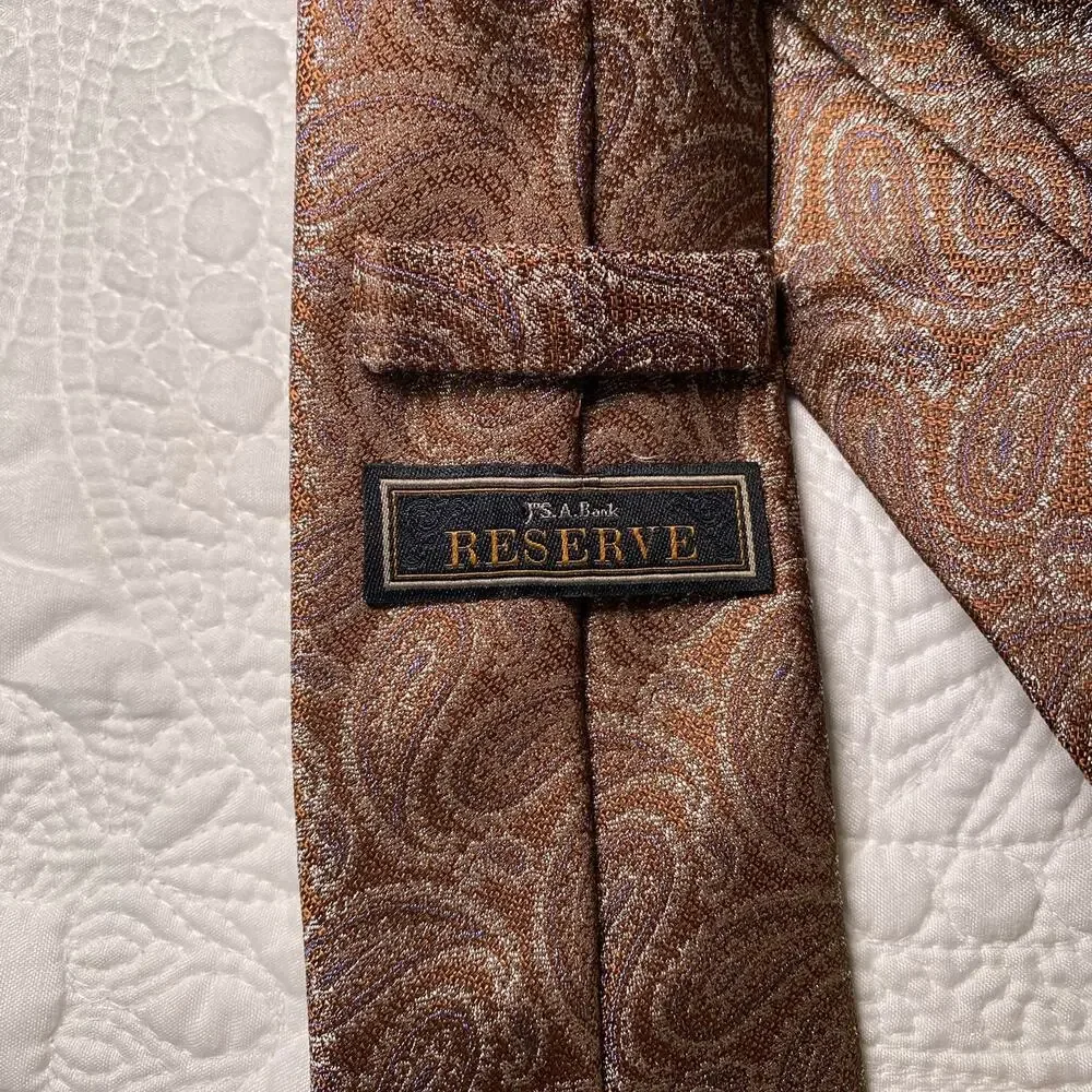 Jos A Bank Reserve Men's Brown Paisley Silk Neck Tie 60